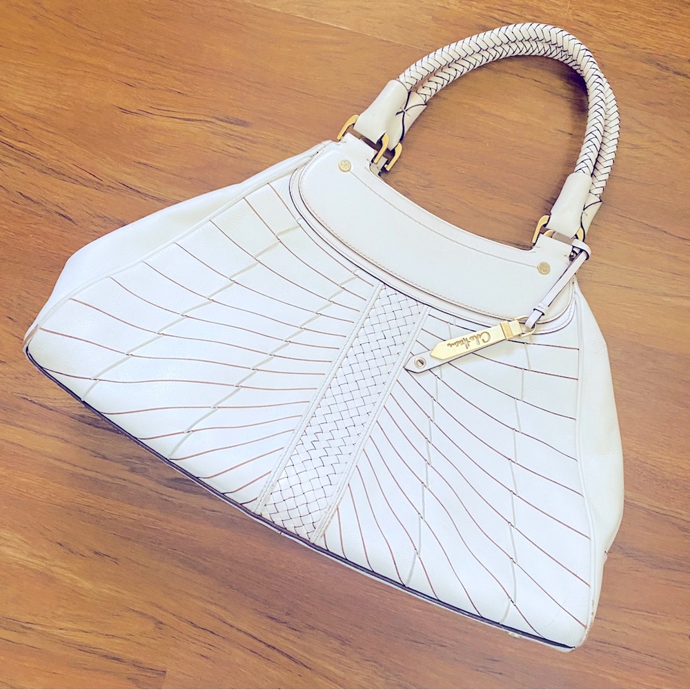 Cole Haan White Ivory Leather Woven Purse Braid Handle